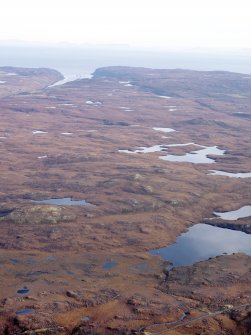 General oblique aerial view, looking towards the remains of the  township of Gravir, on the shores of Loch Odhairn on the E coast of the Isle of Lewis, taken from the WNW.