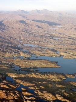 General oblique aerial view of the remains of the townships of Borsham, Ardvey and Finsbay, with nearby head dykes and lazy beds, Harris, taken from the SSW.