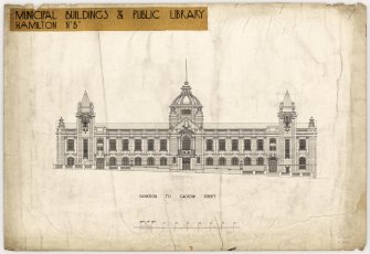 Elevation of Hamilton Municipal Buildings and Public Library to Cadzow Street.