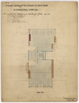 Roof plan.  Drawing includes signatures of the various contractors. 
Title: Proposed Buildings Nos 7 and 9 south St Andrew Street, The Property of Henry Moffat Esq, Roof Plan.