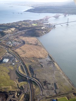 General oblique aerial of the new Forth crossing works site, taken from the WNW.