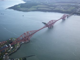 Oblique aerial view of Forth Railway Bridge, taken from the NW.