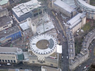 Oblique aerial view of the Edinburgh International Conference Centre, taken from the WNW.