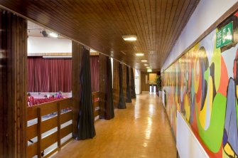 Interior. Gilmore House. Assembly Hall. Curtained walkway