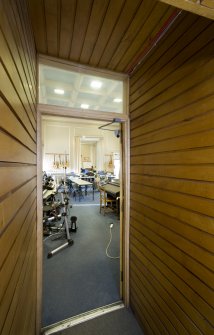 Interior. Bruntsfield House. 1st floor. Music room. Modern panelled entrance. Detail
