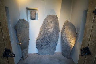 Inveravon Pictish Symbol Stones, relocated inside the church porch