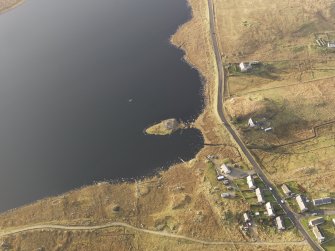 Oblique aerial view of the broch in Loch an Duna, taken from the ESE.