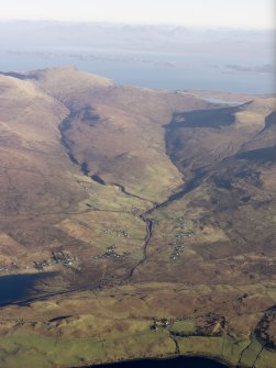General oblique aerial view of Glen Haultin, the south end of Kensalyre and the head of Loch Snizort Beag, Skye, taken from the W.