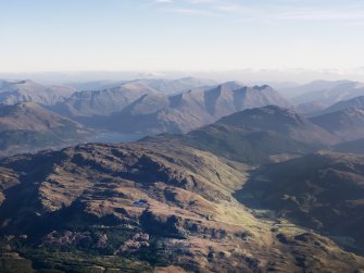General oblique aerial view of Glen More, looking towards the Five Sisters of Kintail, taken from the WNW.