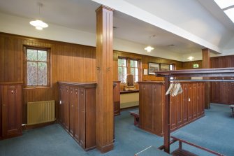 Interior.  View within the mens locker room of Muirfield clubhouse.