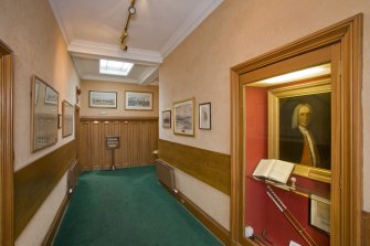 Interior.  View looking along corridor leading from player's entrance into clubhouse.