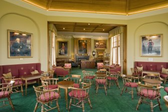 Interior.  View looking from the smoking room extension back into the main lounge of Muirfield clubhouse.