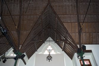 Interior. View of hammer beam roof.