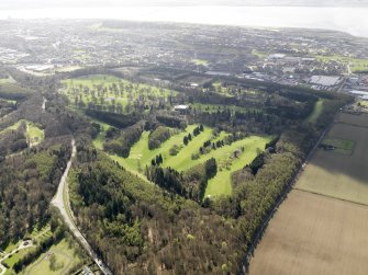 Oblique aerial view of Downfield Golf Course with Camperdown Golf Course in the distance, taken from the NW.