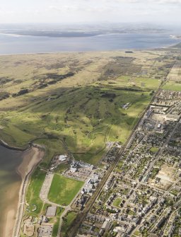 General oblique aerial view of Carnoustie Golf Courses, taken from the E.