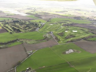 General oblique aerial view of Alyth Golf Course on left and Glenisla Golf Course on right, taken from the the SSW.