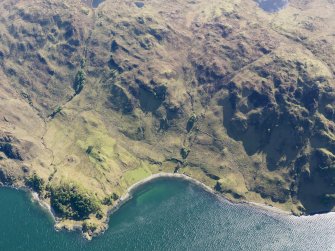 General oblique aerial view of the remains of Easter and Wester Stoul at Torr Nam Gamhain on the S side of Loch Nevis, taken from the NNE.