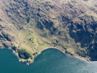 General oblique aerial view of the remains of Easter and Wester Stoul at Torr Nam Gamhain on the S side of Loch Nevis, taken from the NNE.