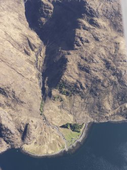 Oblique aerial view of the remains of Skiary township and head dyke, on the S side of Loch Hourn, taken from the N.