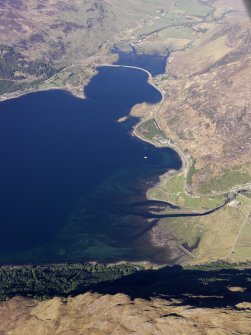 General oblique aerial view of the remains of a fish trap near Shiel Bridge at the head of Loch Duich, taken from the SW.