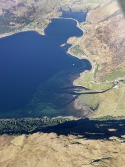 General oblique aerial view of the remains of a fish trap near Shiel Bridge at the head of Loch Duich, taken from the SSW.