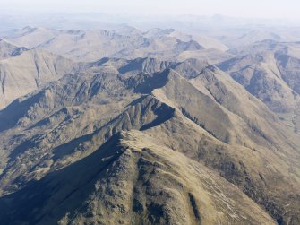 General oblique aerial view of the Five Sisters of Kintail, centred on NG 9782 1668, taken from the NNW.