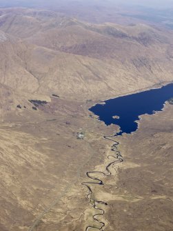 General oblique aerial view of the rermains of the old military road along Glen Shiel and the W end of Loch Cluanie, taken from the W.