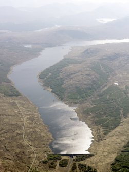 General oblique aerial view of Loch Loyne dam and reservoir, taken from the NE.