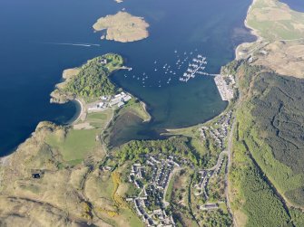 General oblique aerial view of Dunstaffnage Castle and the marina, taken from the SW.