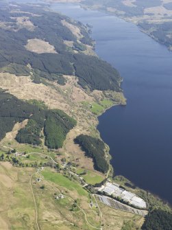 General oblique aerial view of Loch Awe with the glass houses in the foreground, taken from the WSW.