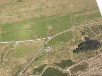 Oblique aerial view of Auchindrain Open-Air Museum, taken from the SSE.