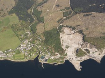 General oblique aerial view of Furnace village with the granite quarry adjacent, taken from the SSE.