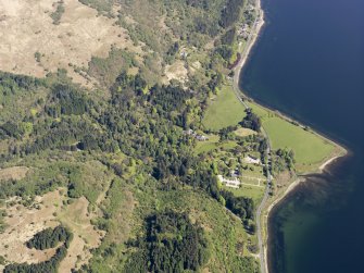 General oblique aerial view of Crarae Point, taken from the SW.