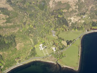 Oblique aerial view of Crarae Point, taken from the SSE.