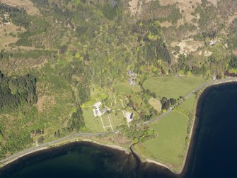 Oblique aerial view of Crarae Point, taken from the SSE.