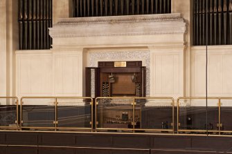 Interior. Auditorium, balcony,  view of organ at east end.