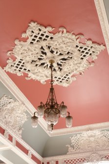 Interior. Ground floor.  Marryat Hall. Detail of light fitting and ceiling rose.