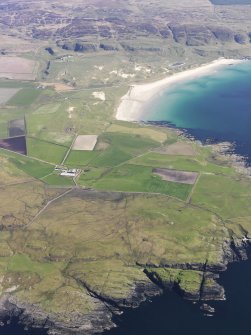 General oblique aerial view of Coull Farm and Machir Bay, Islay, taken from the NW.