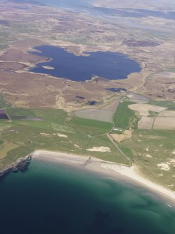 General oblique aerial view of Machir Bay and Loch Gorm, taken from the SW.