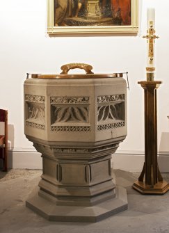 Interior. View of font.