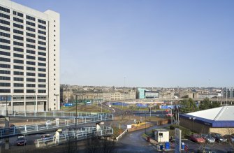 View from the elevated platform of the Olympia Centre looking NE to Tayside House and the road network leading to the Tay Road Bridge