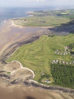 General oblique aerial view of Aberlady Golf Courses centred on Kilspindie Golf Course, taken from the SW.