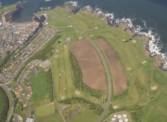 Oblique aerial view of Eyemouth Golf Course, taken from the S.