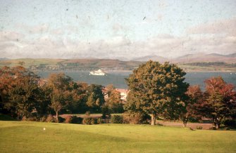 Greenock. General landscape view towards clyde (Ship in view)