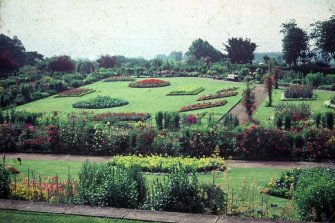 Dunfermline Gardens. View of formal gardens.
