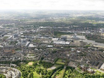 General oblique aerial view of Glasgow City Centre centred on the Scottish Exhibition and Conference Centre, taken from the N.