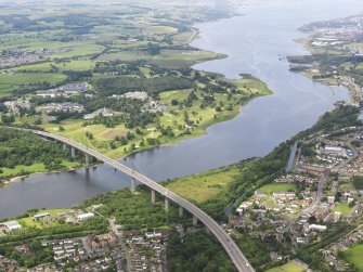 Oblique aerial view of Erskine Golf Course with the Erskine Bridge in the foreground, taken from the ENE.