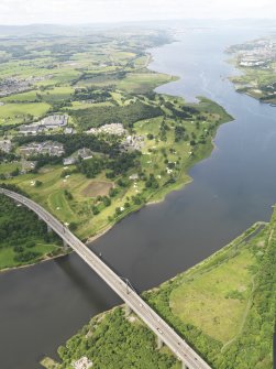 Oblique aerial view of Erskine Golf Course with Erskine Bridge in the foreground, taken from the ENE.