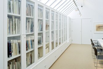 Interior view of top floor reference library at The Pier Arts Centre.