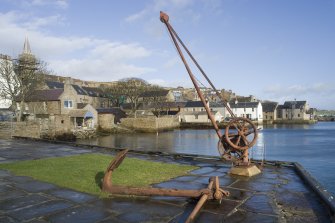 View of hand crane at old quays, Victoria Street, Stromness, taken from the SSE.